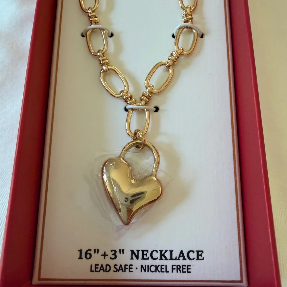 Piper.k Gold Tone Puffed HeartLink Chain Necklace 16+3 Inch NIB Lead Nickel Free